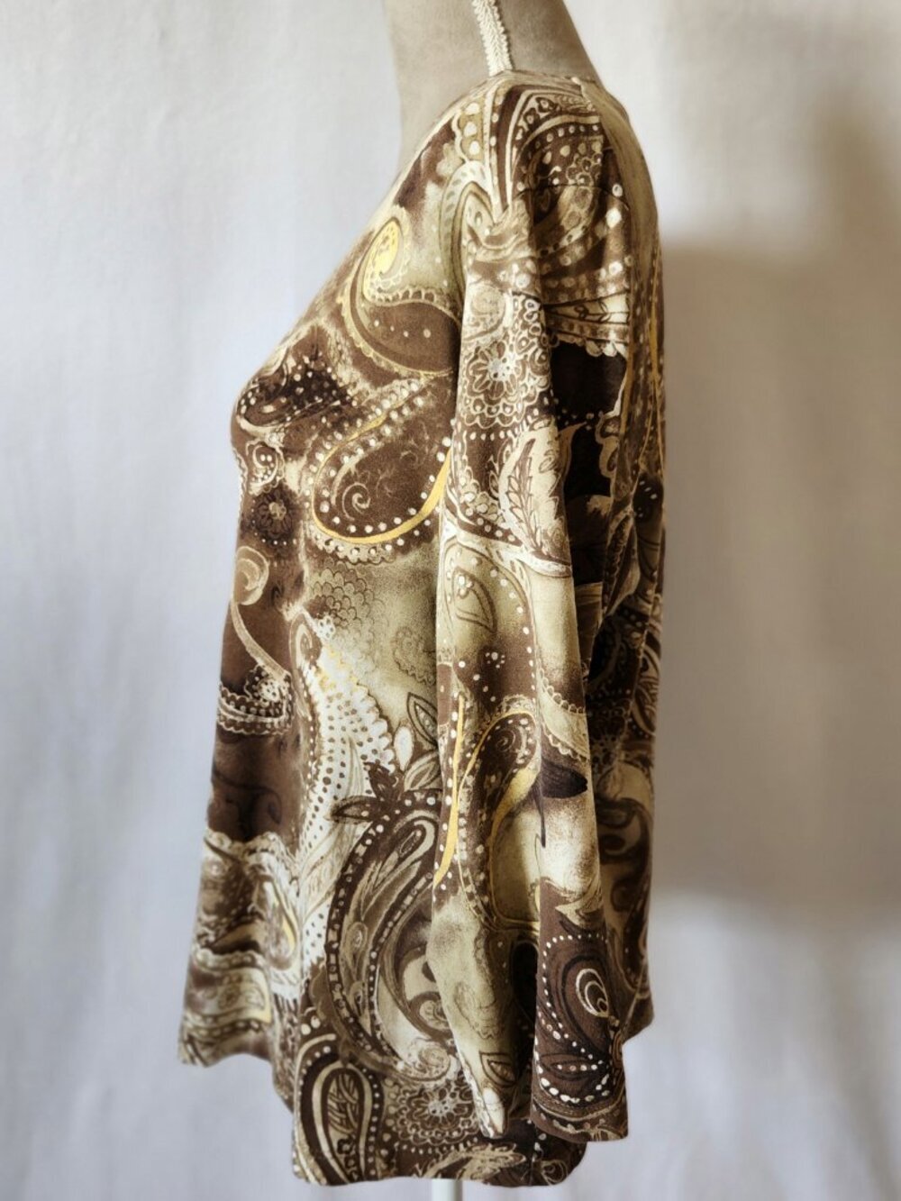 Chico's Women's Size 2/12-14 (L) Brown Paisley Print 3/4 Sleeve Round Neck Top - Picture 9 of 14